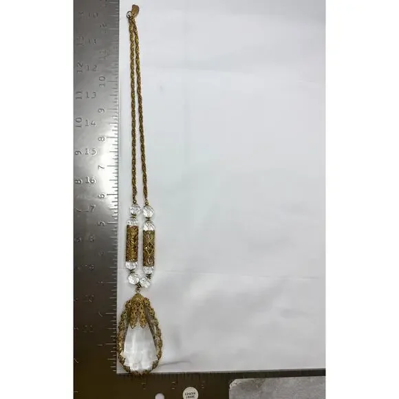 Vintage 1950s Miriam Haskell Baroque Crystal & Filigree Pendant Necklace - Picture 6 of 9